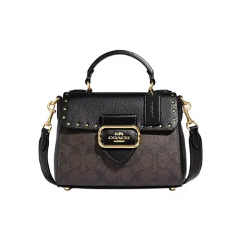 COACH Leather Shoulder Bag Crossbody Bag Handbag Small Size Women's Brown & Black