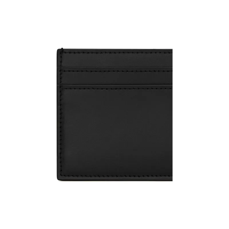 SAINT LAURENT Tiny Cassandre 5 Card Slot Card Case Silver Logo Matte Black-4