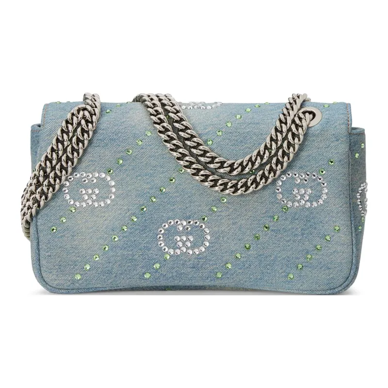 GUCCI GG Marmont Denim Portable Crossbody Bag Shoulder Bag Women's Light Blue-4