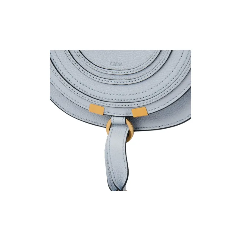 Chloe Marcie Grain Calfskin Saddle Bag, Shoulder Bag, Crossbody Bag Trumpets Women's Elegant Blue-4