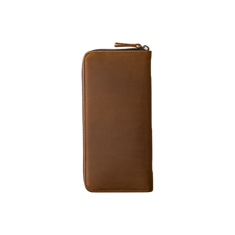 Back Step Top Grain Cow Leather Genuine Leather Long Wallet Clutch Regular Unisex Coffee/Light Brown-1