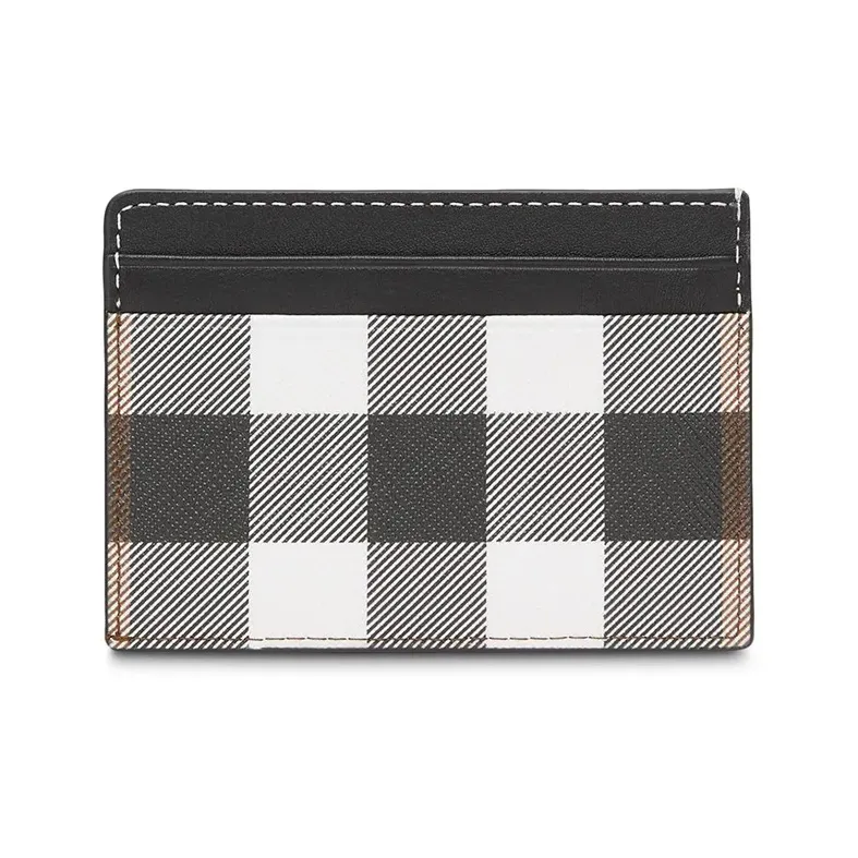 Burberry Leather Card Wallet With Money Clip And Card Holder Unisex Black White-2