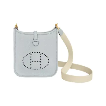 HERMES Evelyne Clemence Leather Shoulder Bag Crossbody Bag Mini Women's Light Blue/Cream White