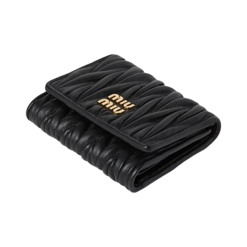 MIU MIU Matelassé Leather Wallet Trumpets Women's Black-2