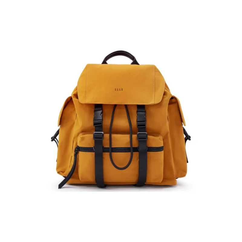 ELLE Nylon Travel Lightweight Multifunction City Lightweight Backpack Large Size Women's Black/Yellow/Gray-10