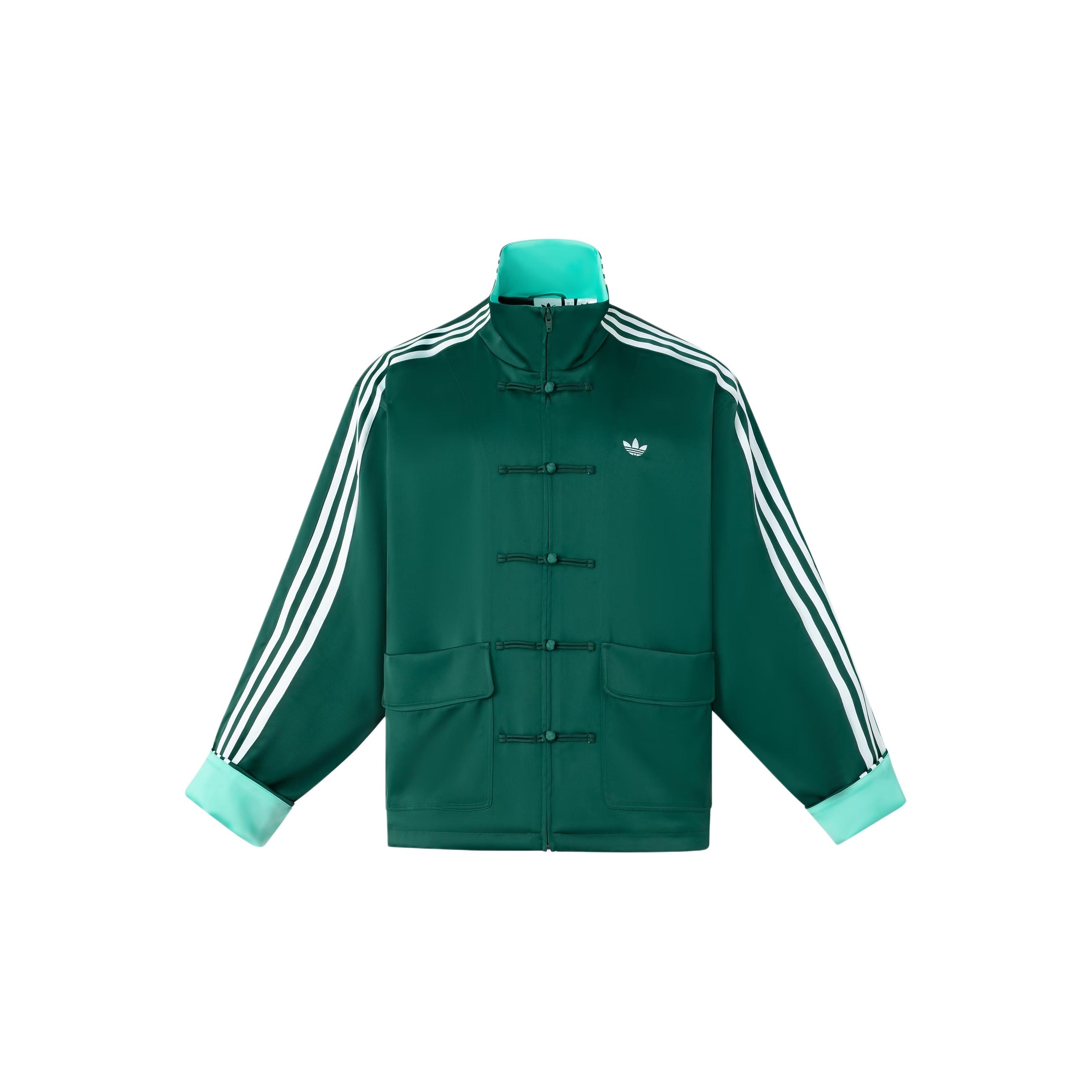 Adidas originals SS24 Chinese Style Button Stripe Jacket Mint Green POIZON