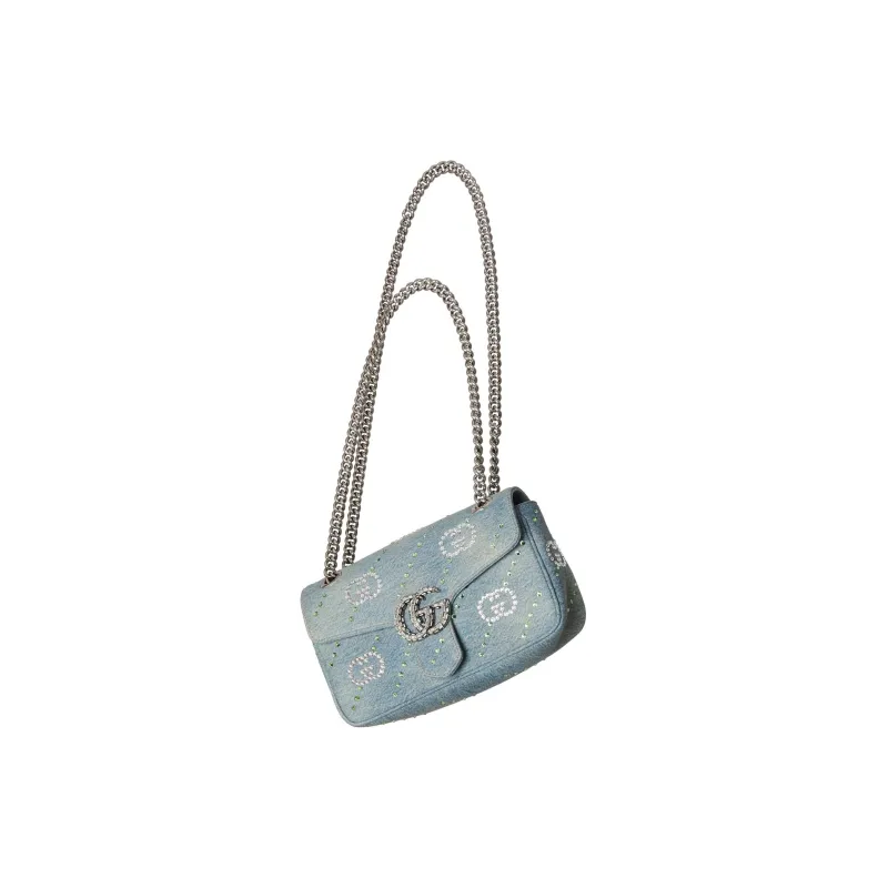 GUCCI GG Marmont Denim Portable Crossbody Bag Shoulder Bag Women's Light Blue-1