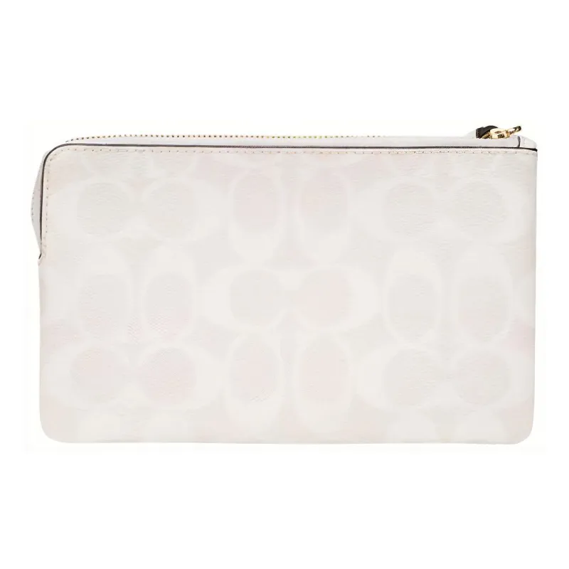 COACH Corner Zip Canvas With Leather Pochette Clutch Tubas Women's Glacier White-4