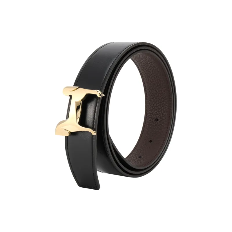 HERMES Togo Calfskin Double-Sided Leather Leather Belts Men's Black Width: 3.2cm-1