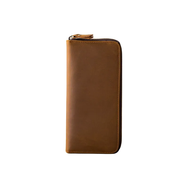 Back Step Top Grain Cow Leather Genuine Leather Long Wallet Clutch Regular Unisex Coffee/Light Brown-3