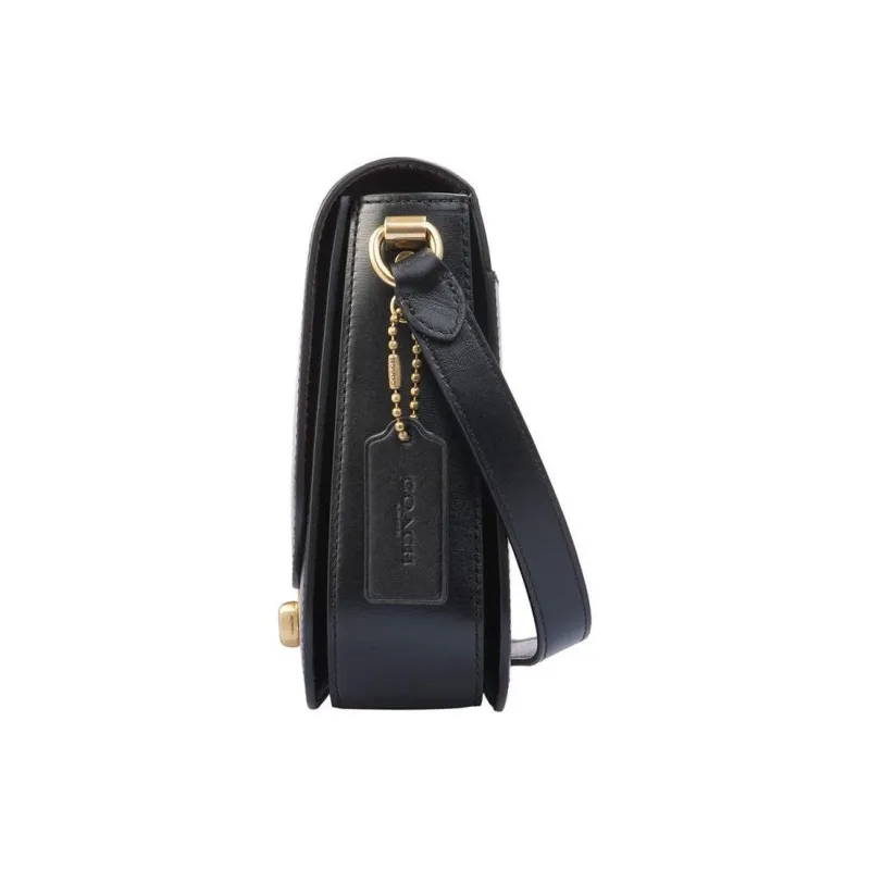 COACH Hutton Leather Saddle Bag, Tofu Bag, Crossbody Bag Trumpets Women's Black-2