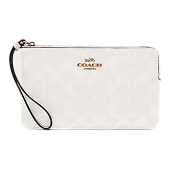 COACH Corner Zip Canvas With Leather Mahjong Set Clutches Large Size Women's Glacier White