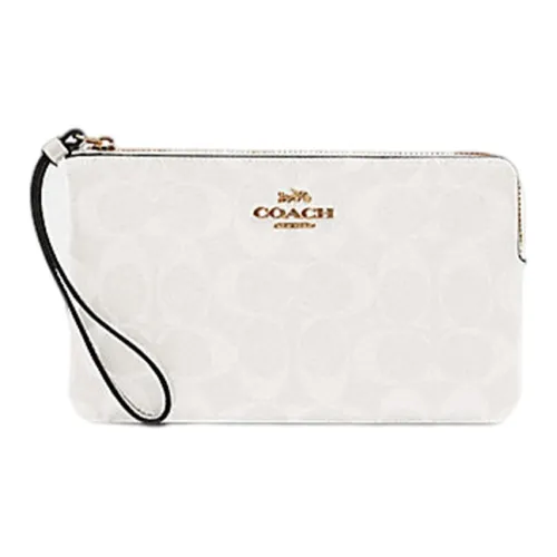 COACH Corner Zip Canvas With Leather Pochette Clutch Tubas Women's Glacier White