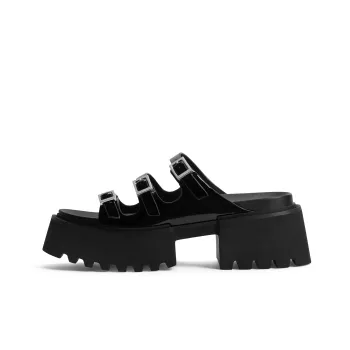 CHARLES&KEITH Slide Slippers Women's Black Patent Black/Cognac White Blue Earth Color