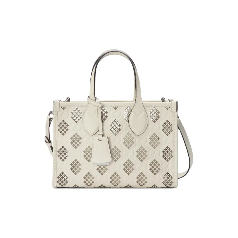 GUCCI Ophidia Leather Tote Bag Shopping Bag Handbag Small Size Women's Ecru-0