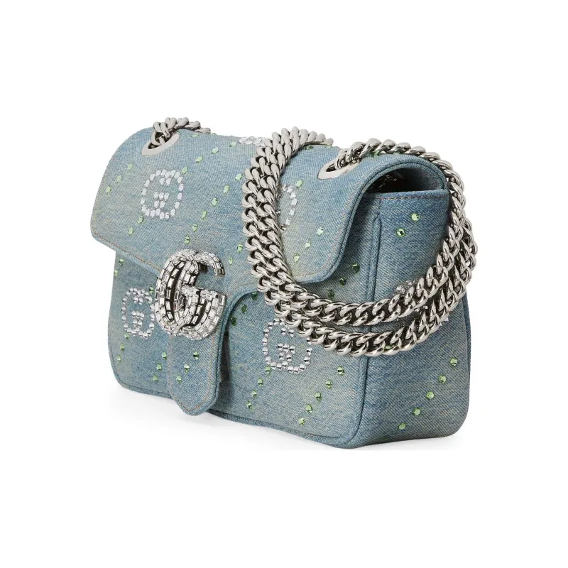 GUCCI GG Marmont Denim Portable Crossbody Bag Shoulder Bag Women's Light Blue-2