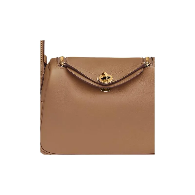 HERMES Lindy Swift Leather Handbags Shoulder Bag Crossbody Bag Mini Milk Tea Beige/Brocade Purple-4