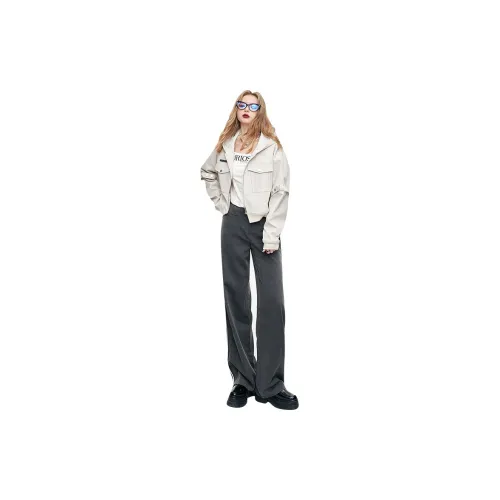 ELF SACK Cropped Coats Women's Light Gray White