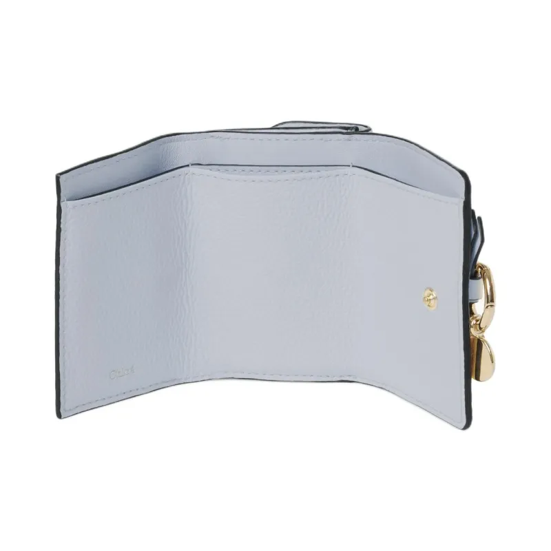 Chloe Alphabet Grained Calfskin Glossy Calfskin Card Holder Wallet Mini Women's Elegant Blue-2