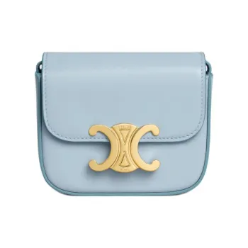 CELINE Triomphe Shiny Calfskin Shoulder Bag Crossbody Bag Mini Women's Light Blue
