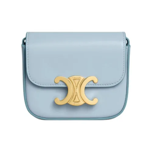 CELINE Triomphe Shiny Calfskin Shoulder Bag Crossbody Bag square Women's Light Blue