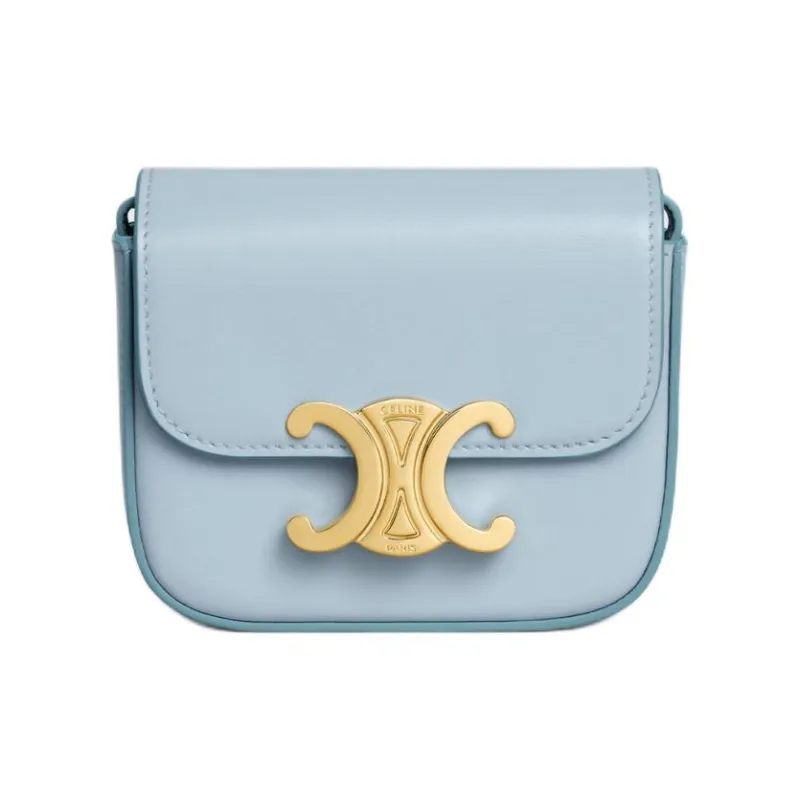 CELINE Triomphe Shiny Calfskin Shoulder Bag Crossbody Bag Mini Women's Light Blue-0