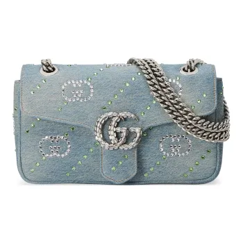 GUCCI GG Marmont Denim Portable Crossbody Bag Shoulder Bag Women's Light Blue