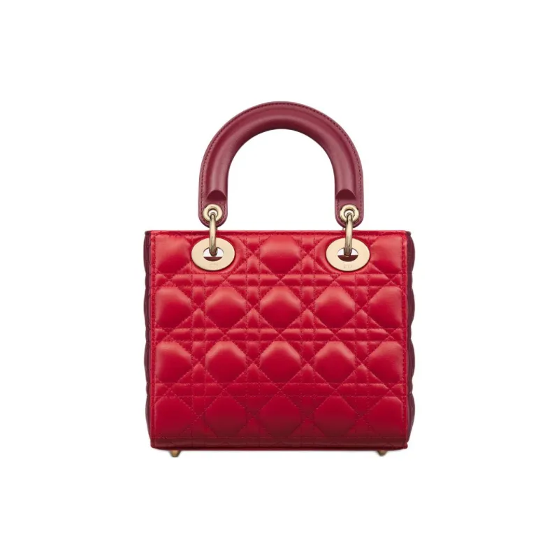 DIOR Lady Dior Wicker Lambskin Shoulder Bag Crossbody Bag Handbag Small Size Women's Garnet Red With Burgundy Accents-2