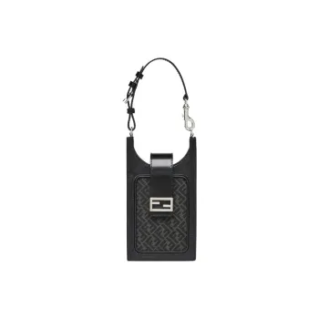 FENDI Cow Leather Baguette Bag Cell Phone Pouch Unisex Black/Gray