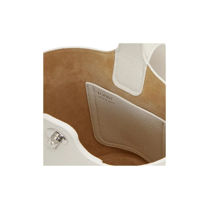 LOEWE Bucket Series Soft Grain Cow Leather Bucket Bag, Shoulder Bag, Crossbody Bag, Handbag Mini Women's White-4