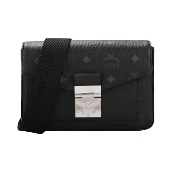MCM Millie Visetos Leather Envelope Bag Shoulder Bag Crossbody Bag Small Size Unisex Black