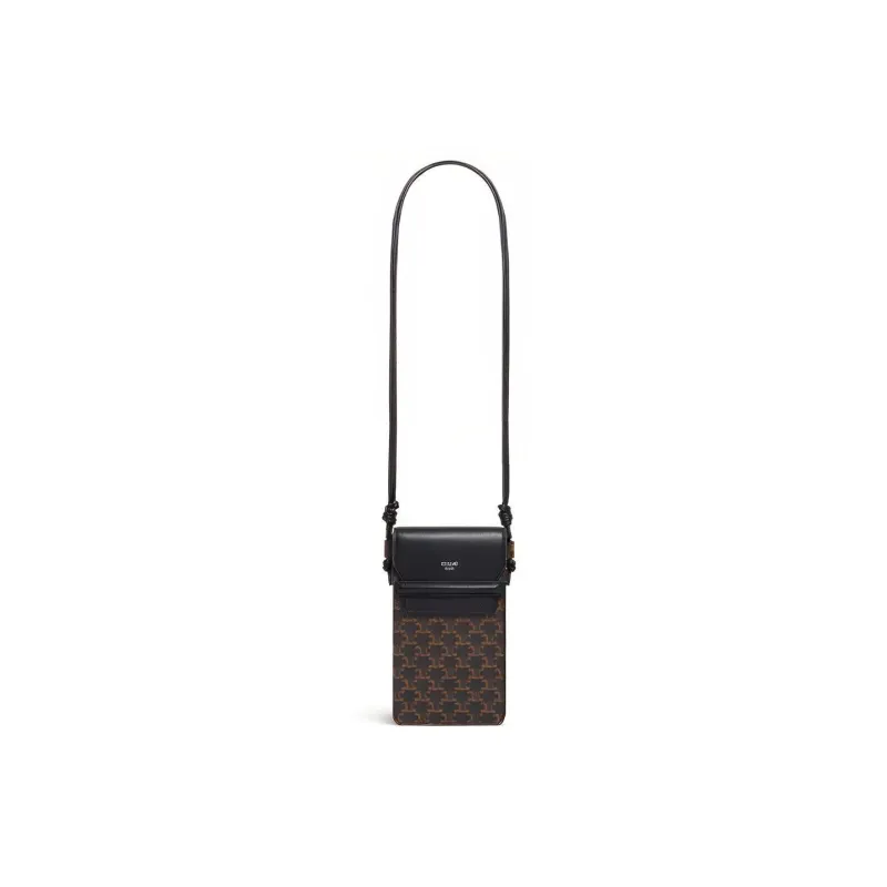 CELINE Triomphe Sheepskin Shoulder Bag, Crossbody Bag, Cell Phone Pouch Unisex Black-3