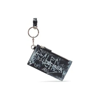 Balenciaga Cash Sheepskin Leather Lanyard Card Holder Women's Black/White