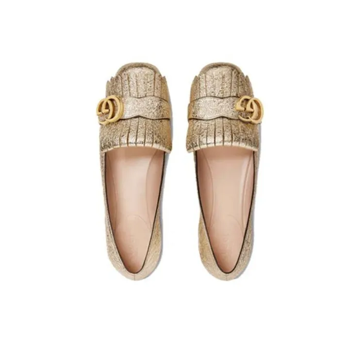 GUCCI Chunky Heel Mary Jane Shoes Low Heel Women's Gold-4