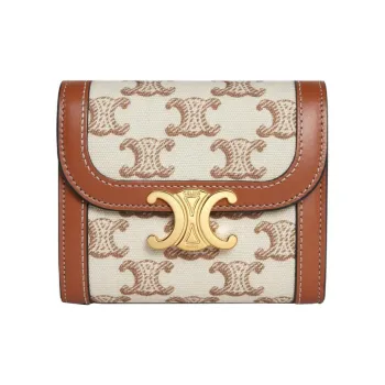CELINE Triomphe Calfskin Wallet Small Size Women's White