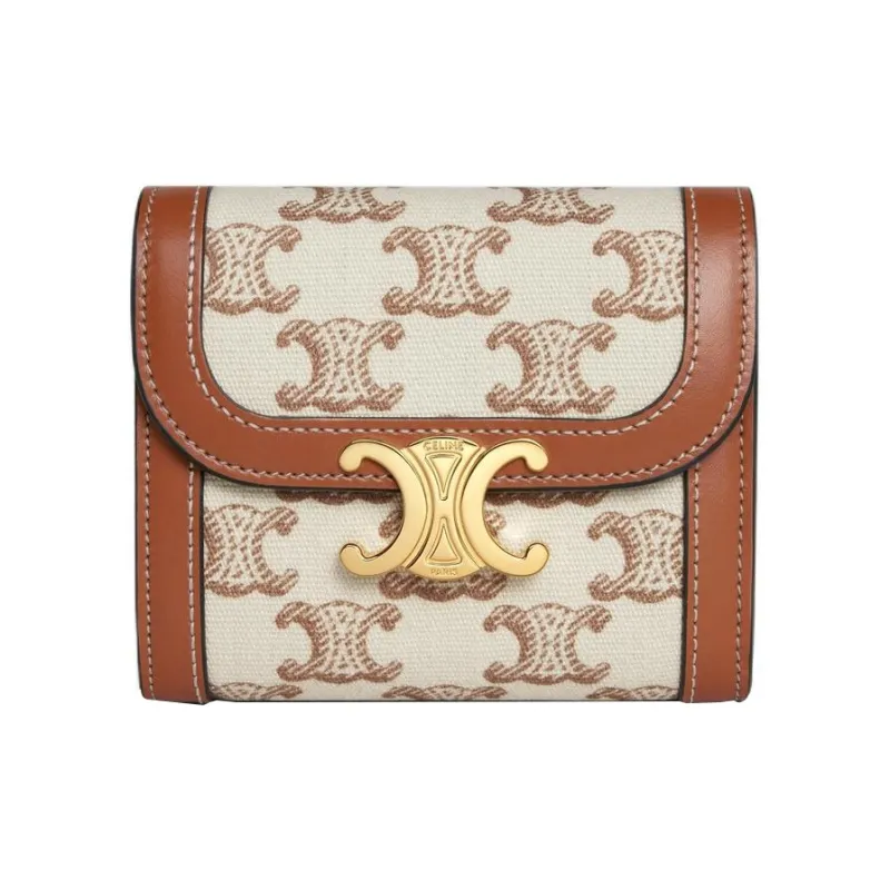CELINE Triomphe Calfskin Wallet Small Size Women's White-0