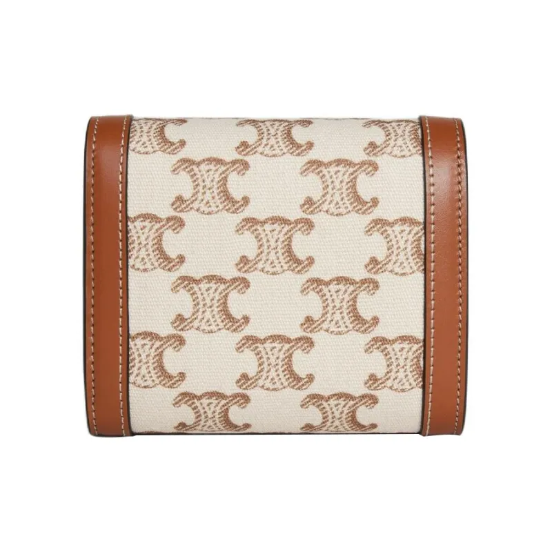 CELINE Triomphe Calfskin Wallet Small Size Women's White-2