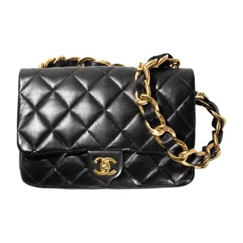 CHANEL Lambskin Mouth Cover Bag Crossbody Bag Large Size Women's Black