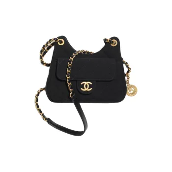 CHANEL 23C Spring HOBO Tmall Genie Wool Jersey Knitted Fabric Hobo Shoulder Bag Crossbody Bag Small Size Women's Black