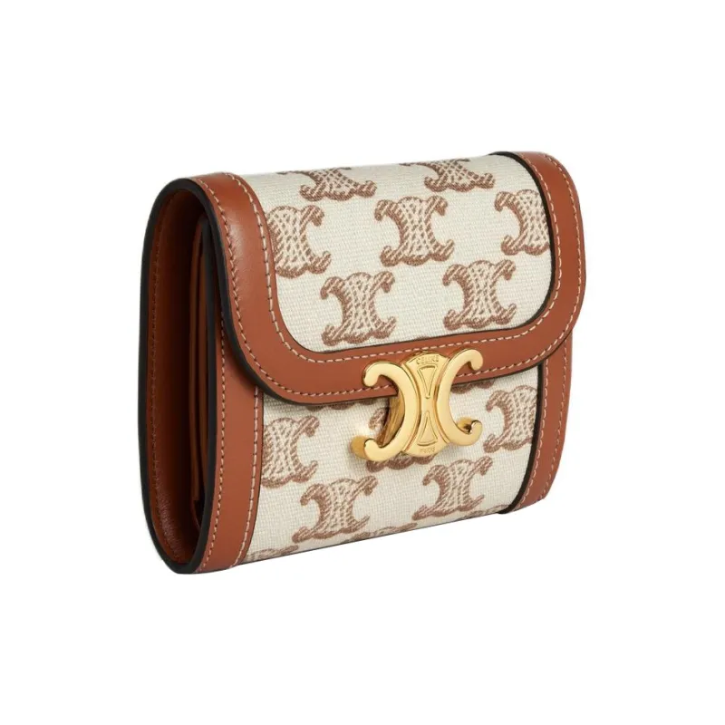 CELINE Triomphe Calfskin Wallet Small Size Women's White-1