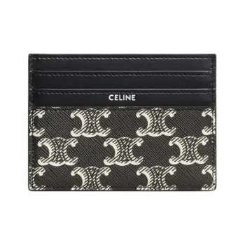 CELINE Cow Leather Card Holder Large Size Men's Black & White
