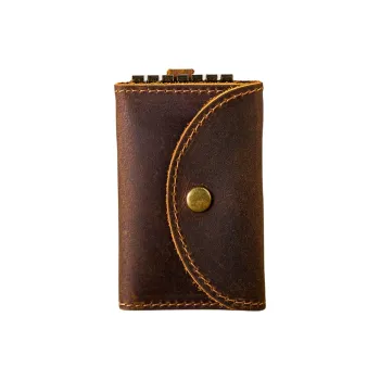 Back Step Top Grain Cow Leather, Genuine Leather Key Card Holder Regular Unisex Coffee