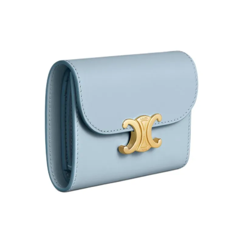 CELINE Triomphe Calfskin Card Holder Wallet Small Size Women's Light Blue-1