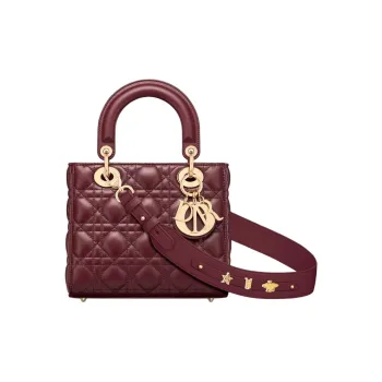 DIOR Lady DiorMy ABCDior Wicker Pattern Lambskin Shoulder Bag Crossbody Bag Handbag Small Size Women's Burgundy