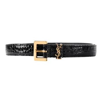 SAINT LAURENT Logo Plaque Square Buckled Embossed Belt