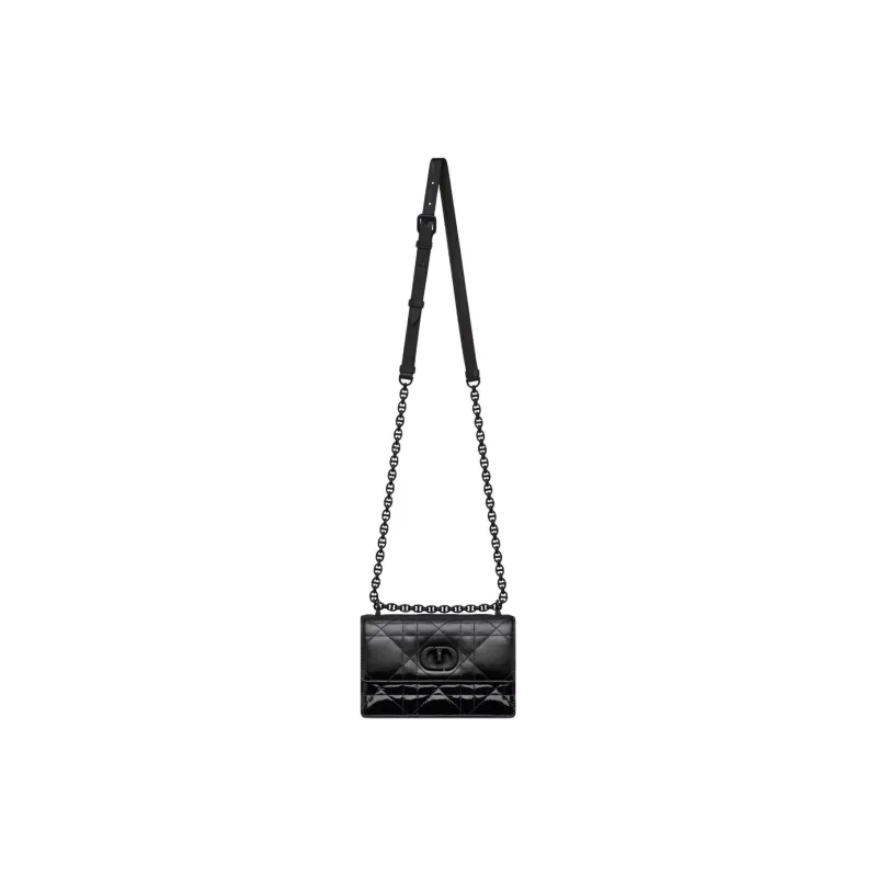 DIOR Caro Wicker Pattern Sheepskin Portable Crossbody Bag, Shoulder Bag Women's Black-3