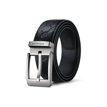 AUGTARLION Solid Color With Print Letter Pin Buckle Cow Leather Leather Belts Men's Black Width  3.5cm
