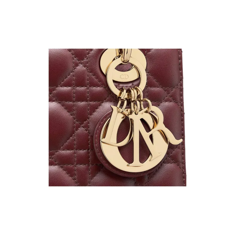 DIOR Lady DiorMy ABCDior Wicker Pattern Lambskin Shoulder Bag Crossbody Bag Handbag Small Size Women's Burgundy-5