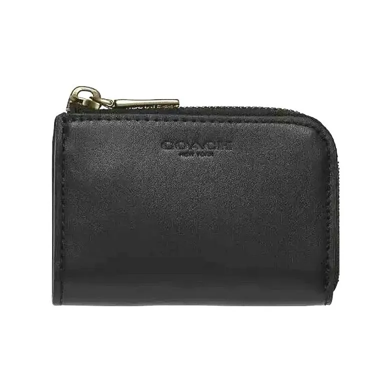 COACH Card Case Refined Calfskin Card Holder, Wallet Regular Unisex Black-1