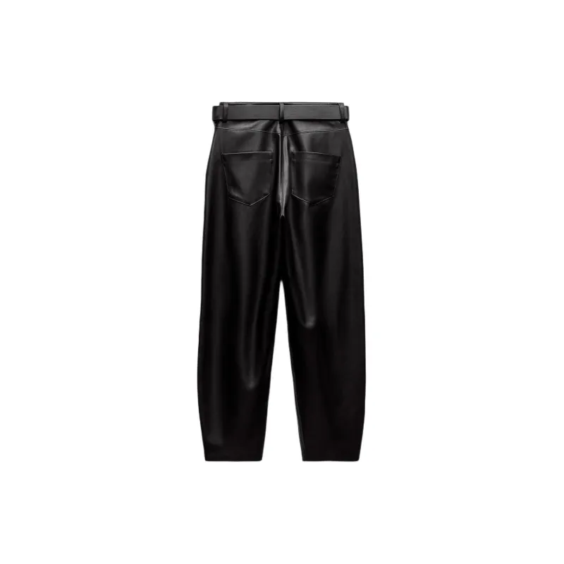 ZARA Leather Pants Women's Black-1